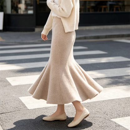 Women Faux Mink Knit Mermaid Skirt High Waist Soft Fuzzy Warm Sweater Skirt Fall Winter Elegant Bodycon Long Midi Skirts 636