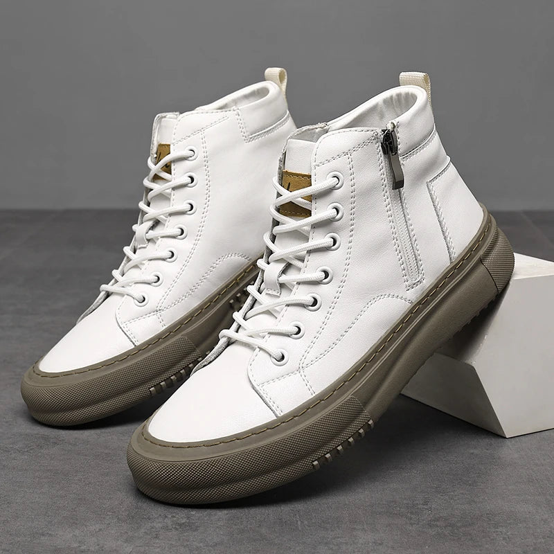 Bubuk Men's Spring and Autumn Style White Sneakers, New Trendy Versatile High-Top Sneakers, Summer Fashion Casual Men's Shoes, Breathable and Durable Sneakers