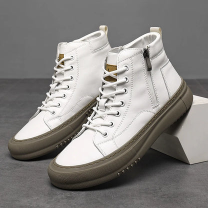 Bubuk Men's Spring and Autumn Style White Sneakers, New Trendy Versatile High-Top Sneakers, Summer Fashion Casual Men's Shoes, Breathable and Durable Sneakers