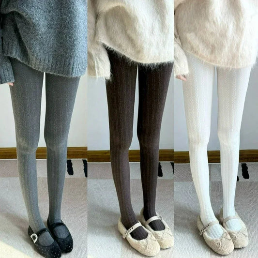 150g Women Vintage Vertical Striped Tights Autumn Winter Thermal Slim Stocking Versatile Leggings Underwear Pantyhose