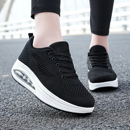 Summer Trend Shoes for Woman Thick Soled High-quality Outdoor Walking Vulcanized Shoes, Mesh Breathable Casual Platform Shoes