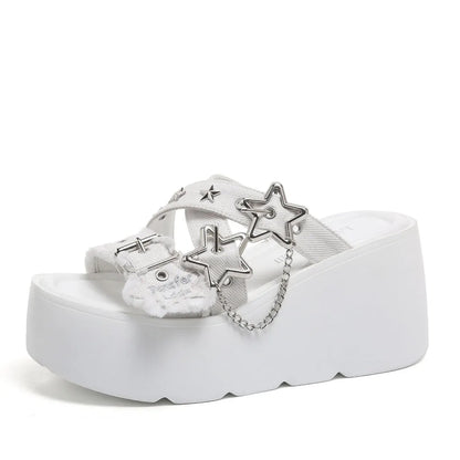2026 Summer Women's Gothic Chunky Platform Wedges Sandals Chain Street Cool Slide Sandals Women Shoes Walking Comfy