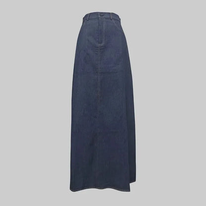 Fashion Imitation Denim H-Line High Waist Skirts Spring Summer Loose Solid Color Pockets Maxi Skirt For Women