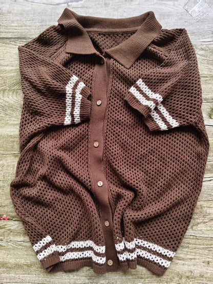 DGUKYM New Summer Baby Clothes Hollow Out Turn-down Collar Knitted Sweater Cardigan Shorts Set Baby Sweater Two-piece Set