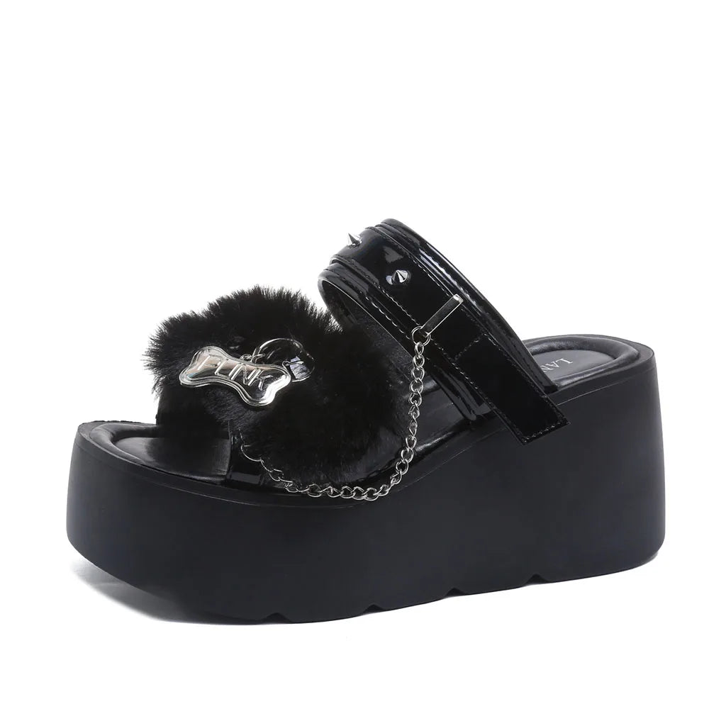 2026 Summer Women's Gothic Chunky Platform Wedges Sandals Chain Street Cool Slide Sandals Women Shoes Walking Comfy