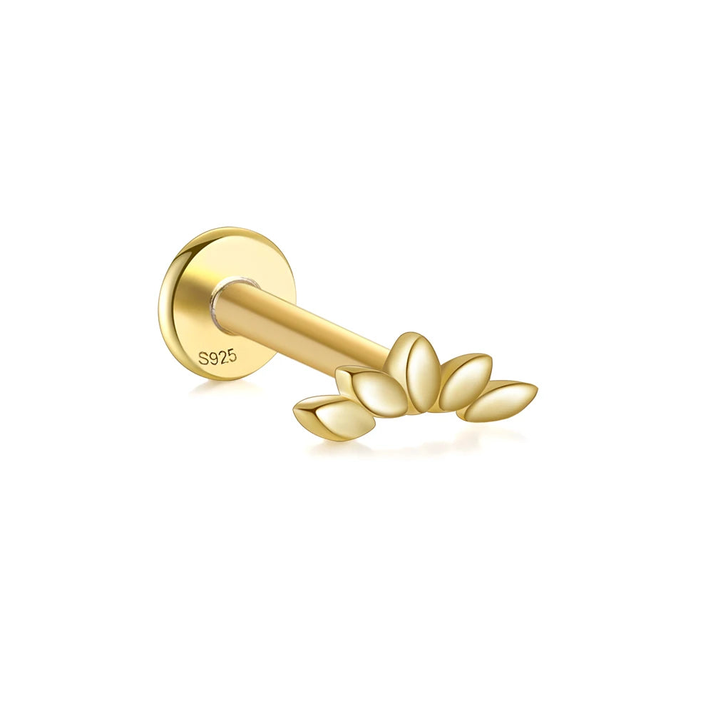 AIDE 925 Sterling Silver Shiny Hollow Lotus Flower Crown Flat Back Internal Thread Piercing Earring For Women INS Dainty Luxury
