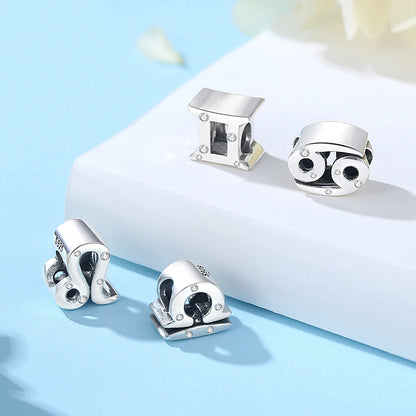 Original 925 Sterling Silver Charms Beads 12 Zodiac A-Z Letters Virgo Aries Fit Brand Bracelets Necklaces Jewelry For Women