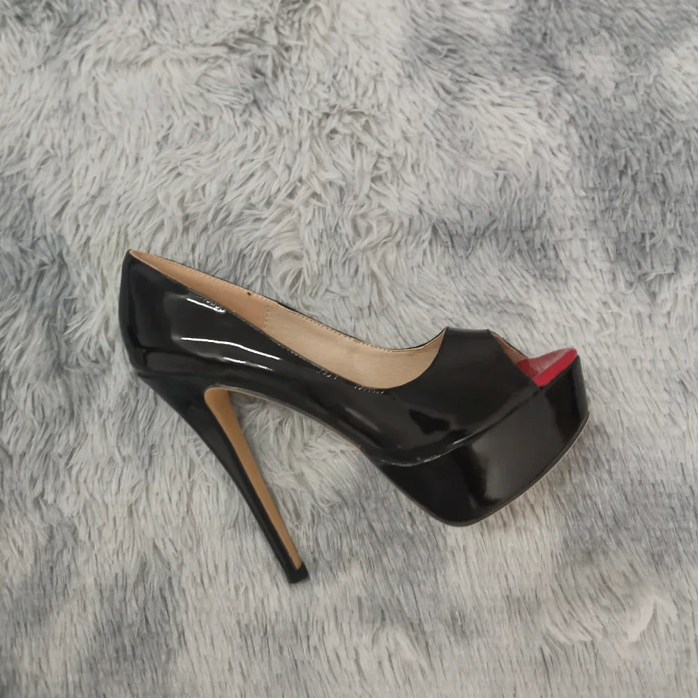Women's Black Peep-Toe Platform Pumps