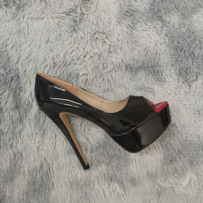 Women's Black Peep-Toe Platform Pumps