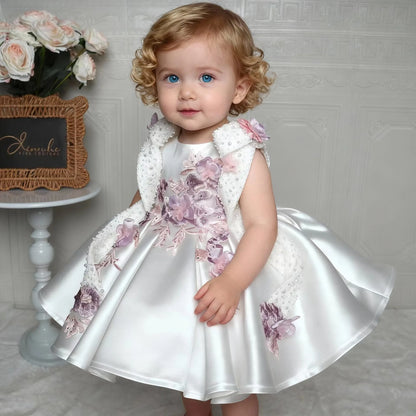 White Children's Princess Flower Dress Embroidered Girls' One-Year Birthday Sleeveless Tutu Dress High-end Dress for Show