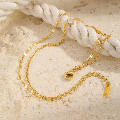 Waterproof Layered Anklet Bracelet for Women, Adjustable Gold Plated with Zirconia Stainless Steel Link Foot Chain Jewelry