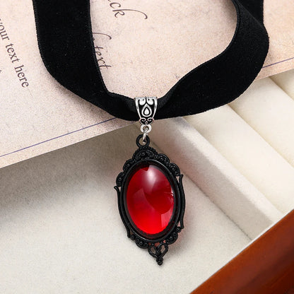 Gothic Witch Pagan Blood Red Pendant Chocker Necklace Women Vintage Black Velvet Necklace Personalised Jewellery Accessories