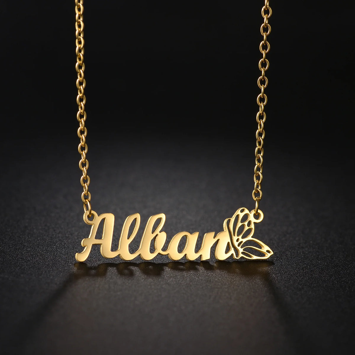 Atoztide Multiple Custom Name Frosted Necklaces Full Stone Butterfly Chain Stainless Steel for Women Pendant Jewelry Gifts
