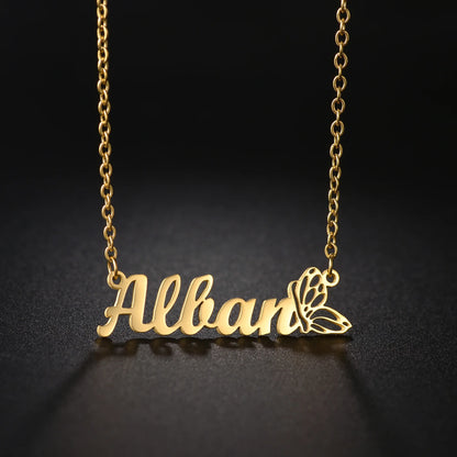 Atoztide Multiple Custom Name Frosted Necklaces Full Stone Butterfly Chain Stainless Steel for Women Pendant Jewelry Gifts