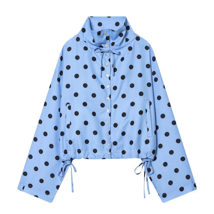 HH Woman Long Sleeve Pink Polka Dot Jacket Fashion Single Breasted High Collar Short Coat Women Spring Casual High Street Jacket