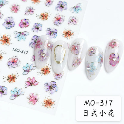 5D Embossed Nail Art Decals Elegant Petals Florals Daisy Flowers Leaves Adhesive Sliders Stickers For Manicure Tips Decoration
