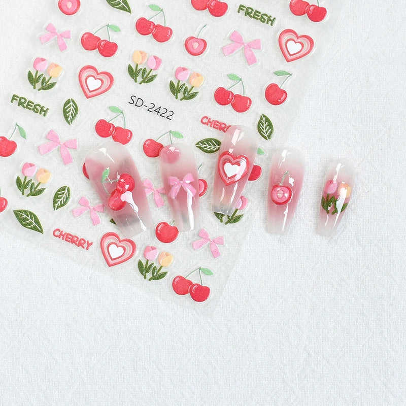 5D Embossed Nail Art Decals Elegant Petals Florals Daisy Flowers Leaves Adhesive Sliders Stickers For Manicure Tips Decoration