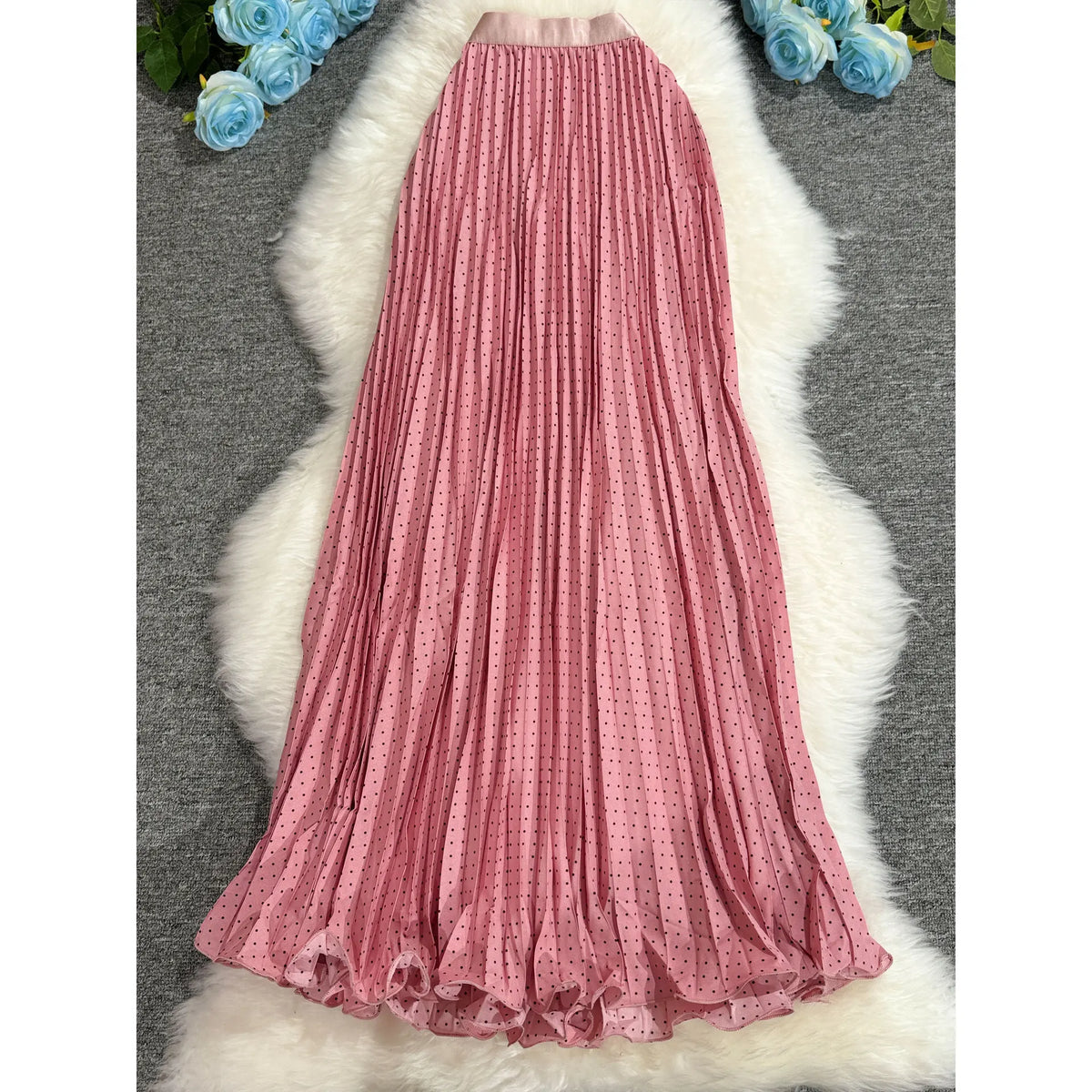 Polka Dot Print High Elegant A-line Pleated Long Skirt For Women 2025 Spring autumn Office Lady Casual Leopard Skirts