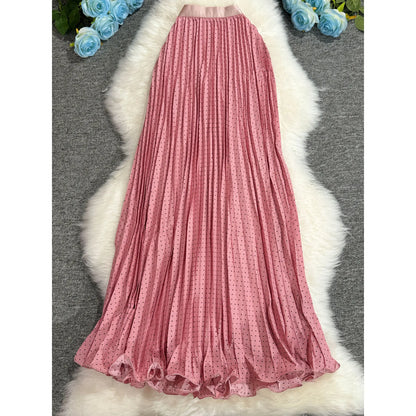 Polka Dot Print High Elegant A-line Pleated Long Skirt For Women 2025 Spring autumn Office Lady Casual Leopard Skirts