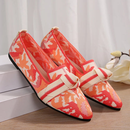 Mesh slip-on bow breathable casual shoes comfortable flat shoes fashion pointed toe large size single shoes women Large Size 43