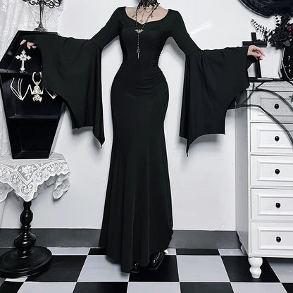 Halloween Gothic Grunge Punk Women Dress Long Sleeve Lace Slim Black Dresses 2026 New Y2K Harajuku Lolita Fairy Core Party Dress