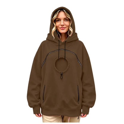 Oversized Hoodie with Pet Pouch Women's Zipper Kangaroo Pocket Sweatshirts for Small Cat & Dog Pet Lover Hoody Hooded Pullover