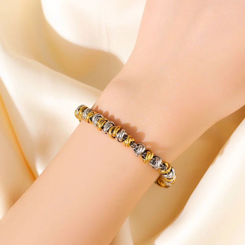 EILIECK 316L Stainless Steel Metal 2-Color Chain Necklace Bracelet Set For Women Fashion Punk Collar Waterproof Jewelry New Gift