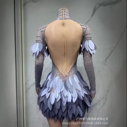 New Fashion Feather Skirt Makeup Ball Skirt Festival Performance Irregular Half Body Skirt Black