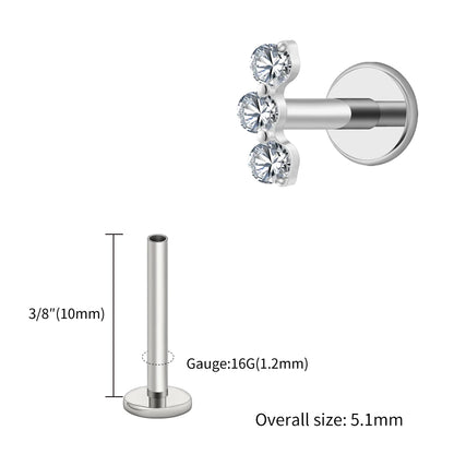 Right Grand ASTM F136 Titanium Triple CZ Helix Tragus Flat Back Earring 16G Dainty Ear Climber Cartilage Stud Piercing Jewelry