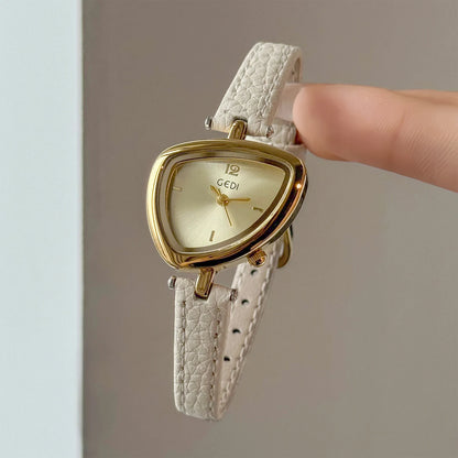 Retro-Chic Irregular Women's Watches Creative Triangle Small Dial Genuine Leather Strap Water-Resistant Quartz Women's Watch