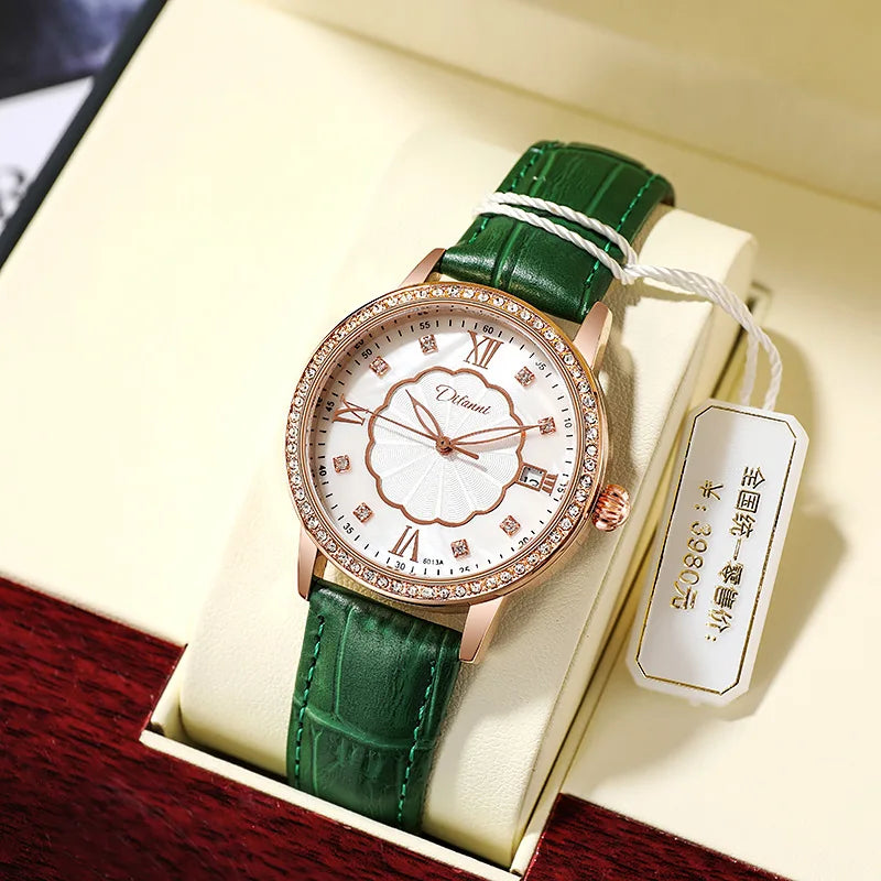 Stainless Steel Pearl Shell Design Diamond Luminous Waterproof Self-Wind Automatic Mechanical Watch for Women