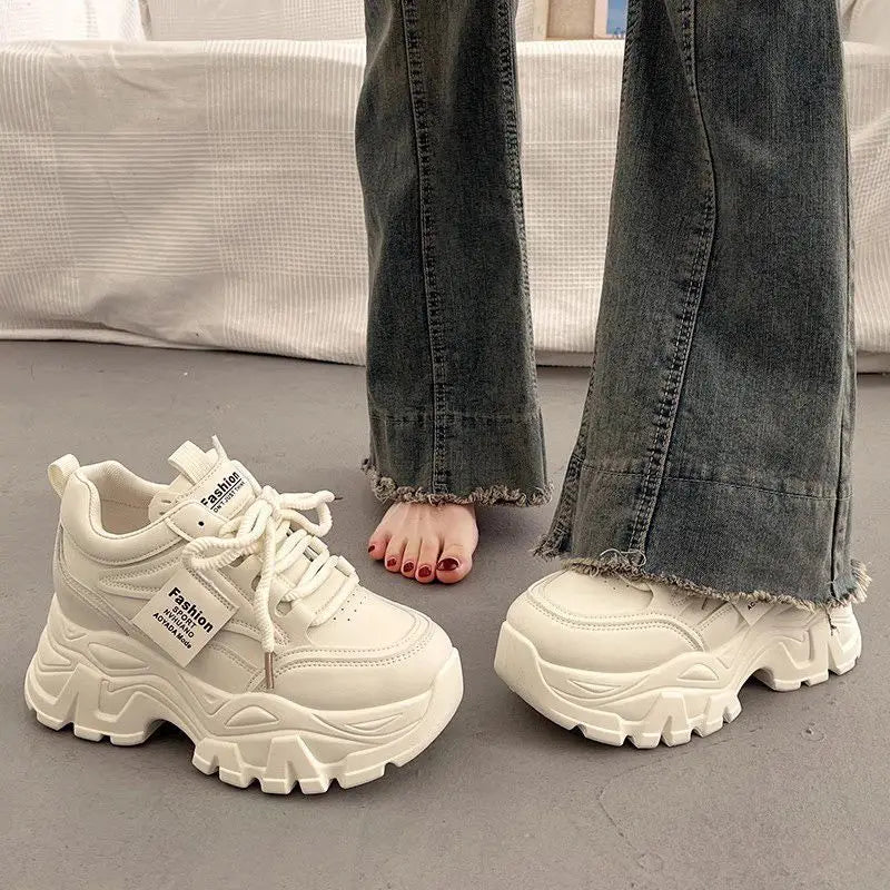 2025 Womens Dad Shoes Korean Thick Bottom High Top Casual Sneakers Fashion Women Increasing 7cm Sneakers Chunky Vulcanized Shoes