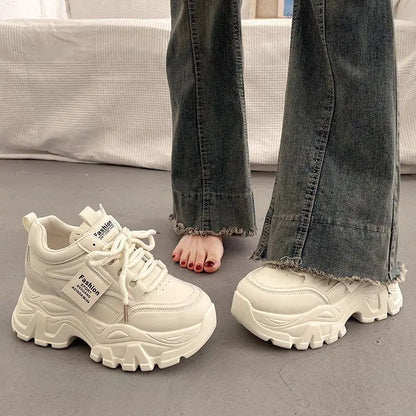 2025 Womens Dad Shoes Korean Thick Bottom High Top Casual Sneakers Fashion Women Increasing 7cm Sneakers Chunky Vulcanized Shoes