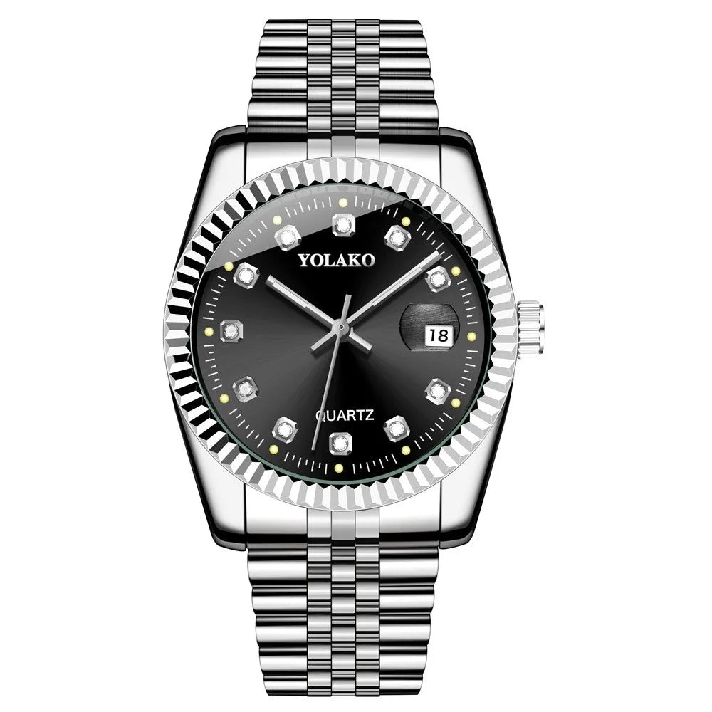Watches for Women Simple Casual Student Fashion Quartz Diamond-Encrusted Steel Band Calendar Gold Set Men's Watch Couple
