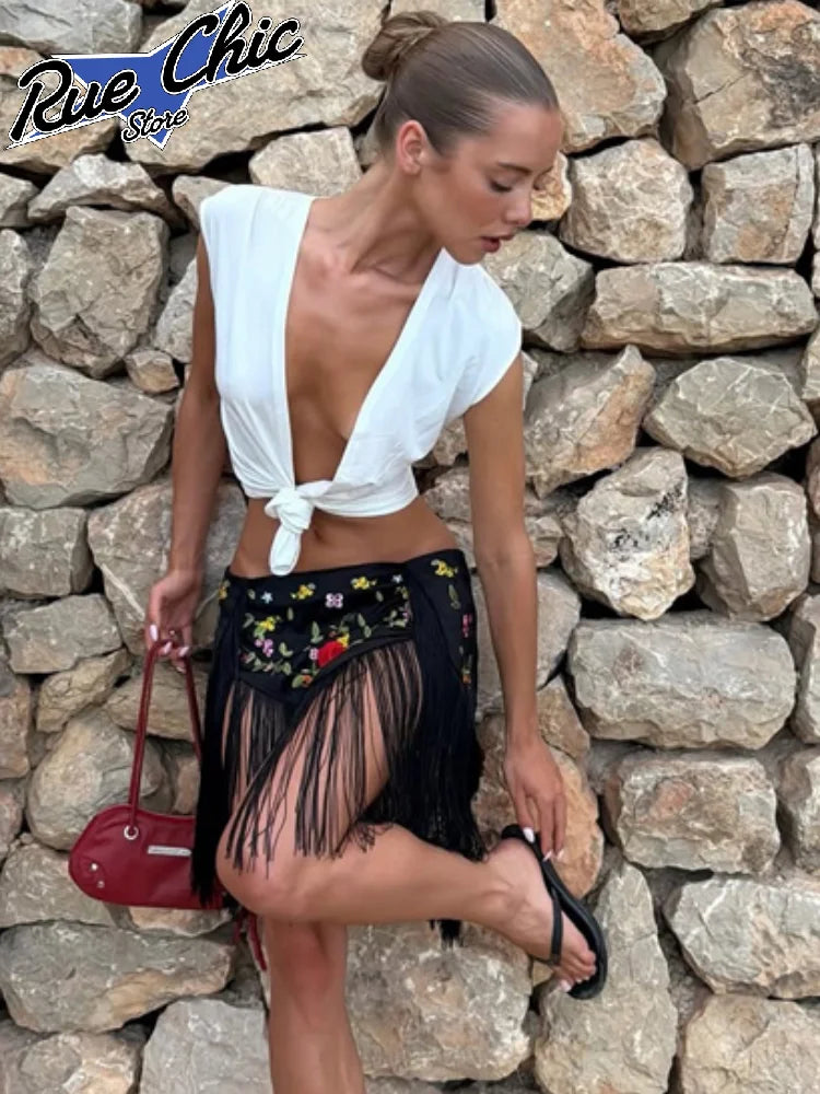 Women's Peach Fringe Bodycon Skirts Women Sexy V-shape Gold Fringe Slim Fit Midi Skirt 2026 Summer Beach Vacation Outfit New