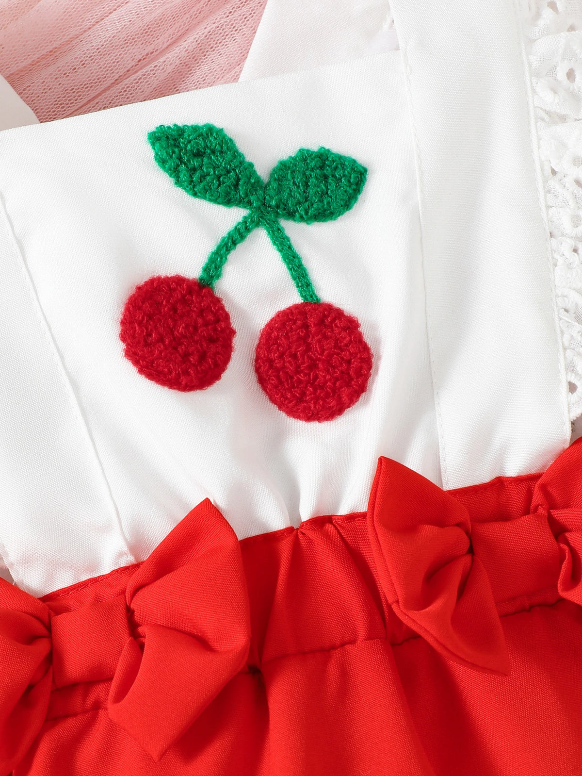 0-18M Baby Girl Bodysuit Set Summer 2PCS Cherry Outfit Lace Ruffle Sling Romper+Red Bow Headband Newborn Infant Clothing Outfits