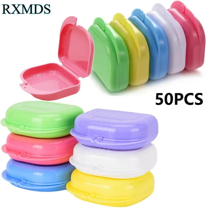 50PCS Denture Storage Box Denture Placement Device with Breathable Holes Orthodontic Prosthesis Teeth Boxes Dental Retainer