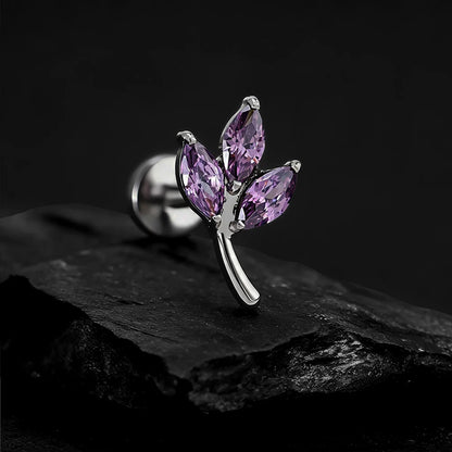 Right Grand ASTM F136 Titanium Triple Marquise CZ Cartilage Earring 16G Dainty Leaf Helix Tragus Stud Ear Piercing Jewelry