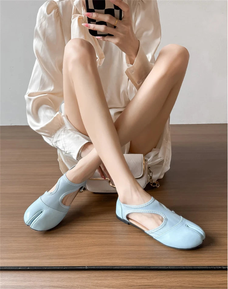 Split Toe Tabi Ballet Flats And Loafers Brand Designer Ultra Soft Leather Mary Jane Ballet Flats Women's Hollow out Shoes