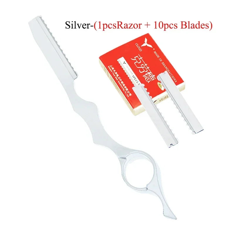 Meisha 1pcs Sharp Hair Thinning Razors 10pcs Blades Steel 440C Hair Removal Cut Knife Hairdressing Tools Home DIY Razors C0001A