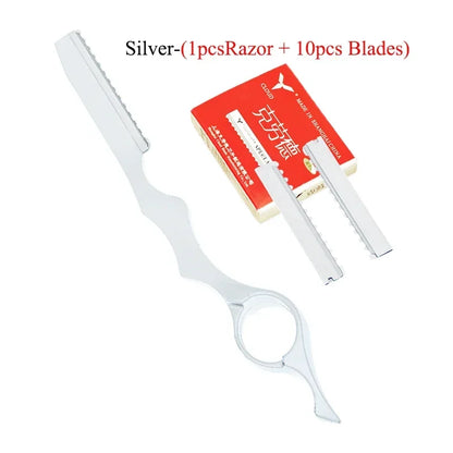 Meisha 1pcs Sharp Hair Thinning Razors 10pcs Blades Steel 440C Hair Removal Cut Knife Hairdressing Tools Home DIY Razors C0001A