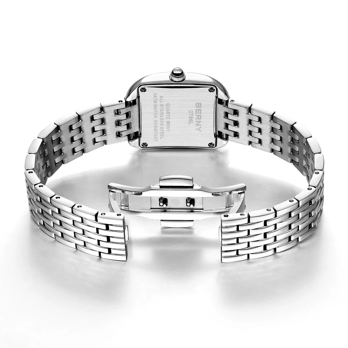 BERNY Luxury Brand Woman Watch New In High Quality S/S Square Ladies Quartz Watches Fashion Elegant Business Wristwatch