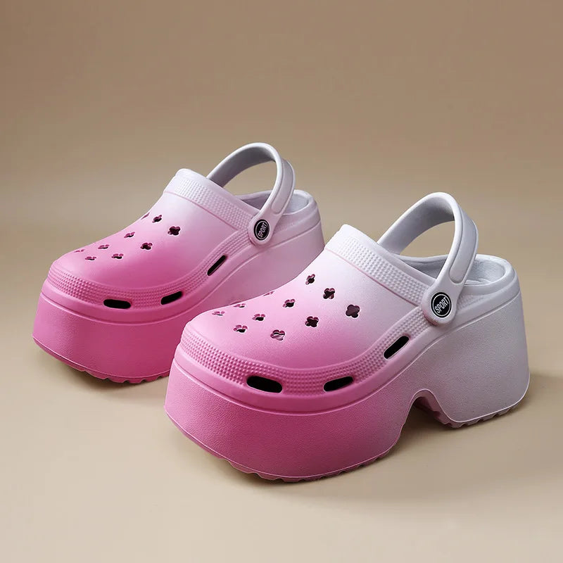 Home Slipper Platform High Heel Wedge Clog Woman charm Sandal Flip Flops Beach Chunky House Cloud Shoe Female Slides Outdoor