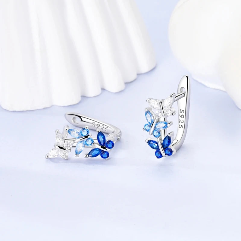 Original 925 Sterling Silver Hoop Earrings Women's Fashion Jewelry Butterfly Iris Lily of the Valley Tulip Flower Luxury Earring