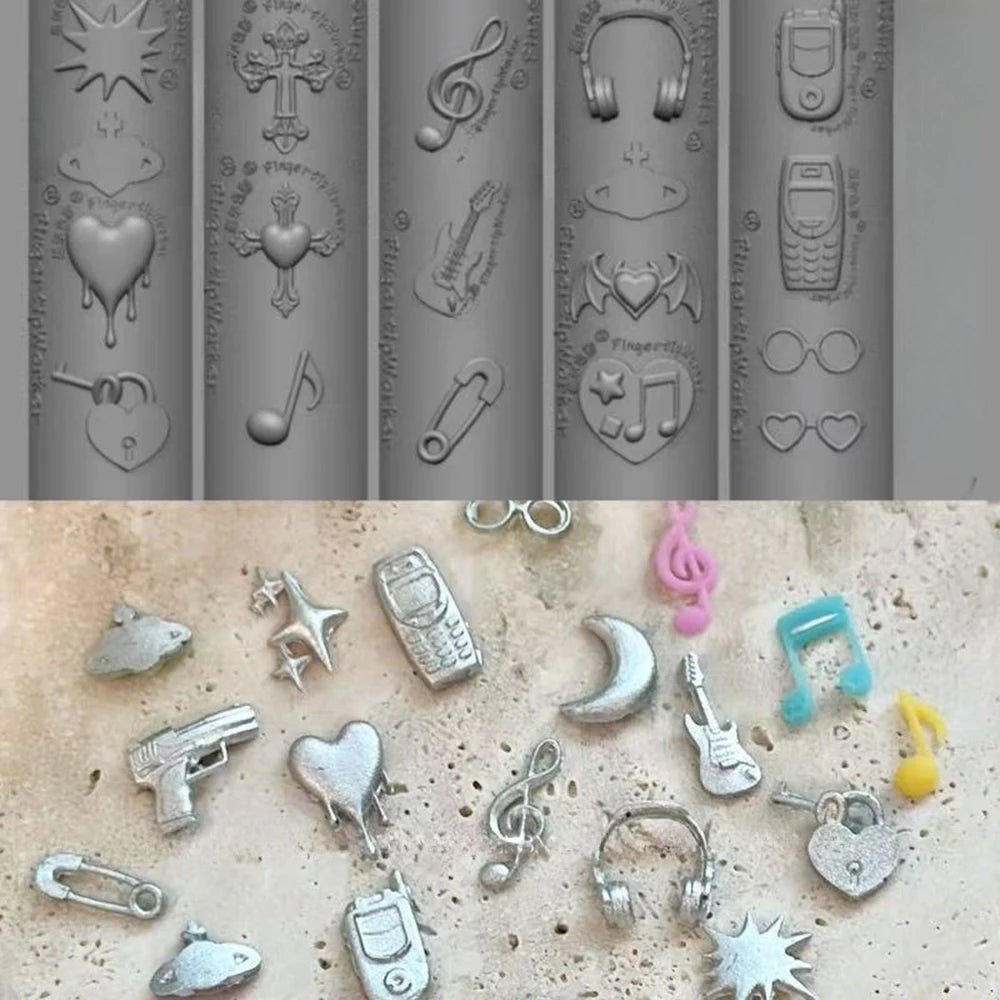 Music Phone Stars Nail Mold Sweet Cool Punk 3D Silicone Mold Plate Templates For Nails Charms Crafts Transparent Mold Decor