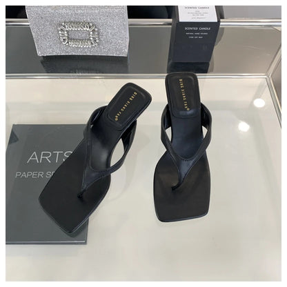 Fashion Brand High Heel Slippers Women Slip On Slide Narrow Band Sandals Shoes Casual Female Slipper Big Size 40 Sandalias Mujer