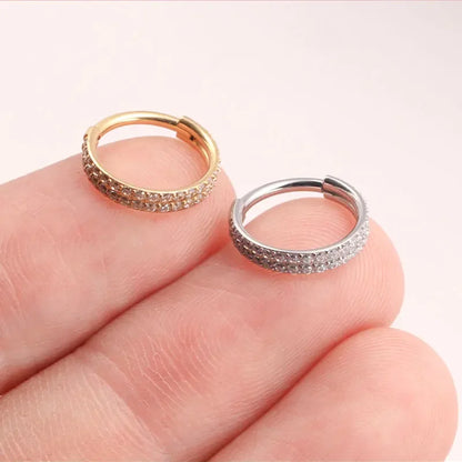 ASTM F136 Titanium 16G Double Layered Zircon Nose Clicker Segment Clicker Ring Helix Cartilage Nose Ring Piercing Body Jewelry