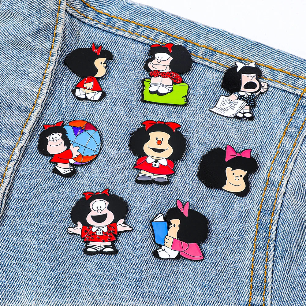 8 Pcs Anime Mafalda Cute Character Brooch Individuality Enamel Pin Backpack Clothing Jewelry Metal Badge Accessories Gift