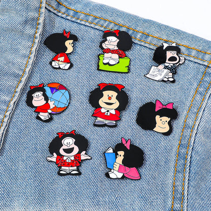 8 Pcs Anime Mafalda Cute Character Brooch Individuality Enamel Pin Backpack Clothing Jewelry Metal Badge Accessories Gift