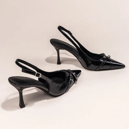 Fashionable Pointed Toe Shallow Mouth New High-heeled Shoes Summer Elegant Buckle Decorated Stiletto Black Women's Shoes NO:602